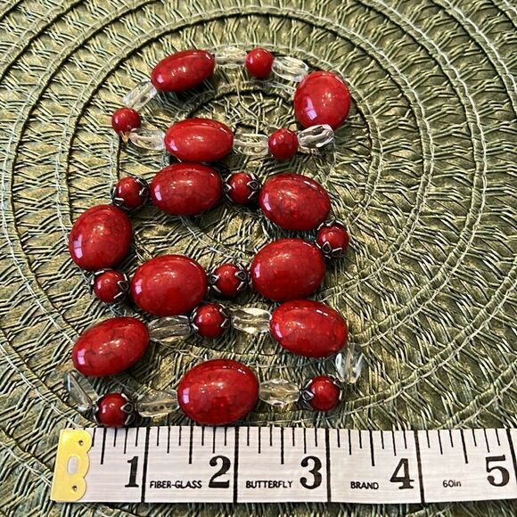 NWT Angelas Designs 3  stackable handmade bracelets red clear and silver - Picture 3 of 5